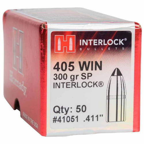 Hornady 405 Cal (.411 Dia) Reloading Bullets H41051 300 Grain Interlock Soft Point 50 Pieces