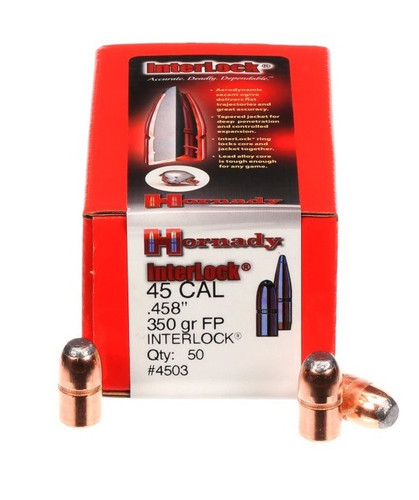 Hornady 45 Cal (.458 Dia) Reloading Bullets H4503 350 Grain Interlock Flat Soft Point 50 Pieces