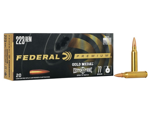 Federal Premium 223 Rem Ammunition Gold Medal CenterStrike GM223OTM3 77 Grain Open Tip Match 20 Rounds