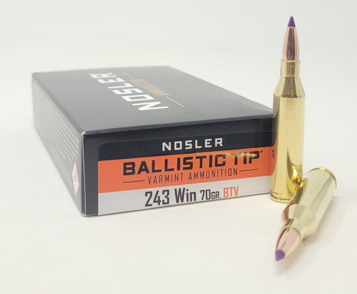 Nosler 243 Win Ammunition Varmint NOS40041 70 Grain Ballistic Tip 20 Rounds