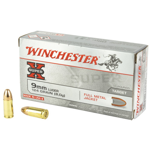 Winchester 9mm Ammunition Super-X W9MM124 124 Grain Full Metal Jacket 50 Rounds