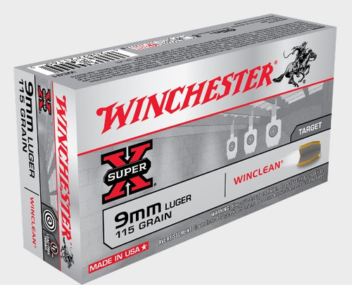 Winchester 9mm Ammunition Super-X Winclean WC91 115 Grain Jacketed Soft Point 50 Rounds