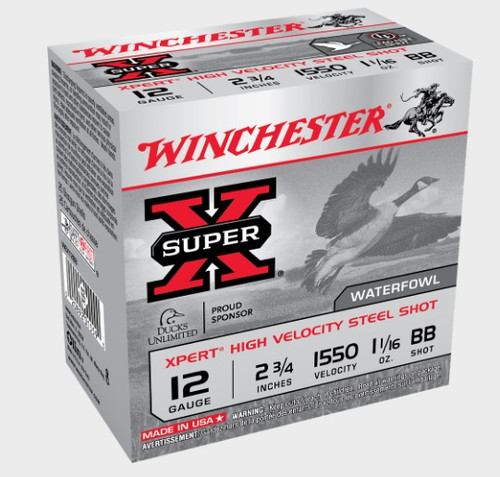 Winchester 12 Gauge Ammunition Super-X High Velocity WEX12BB 2-3/4" Steel BB Shot 1-1/16oz 1550fps 25 Rounds