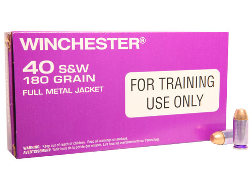 Winchester 40 S&W Ammunition Purple Box Training Q4471 180 Grain Full Metal Jacket 50 Rounds