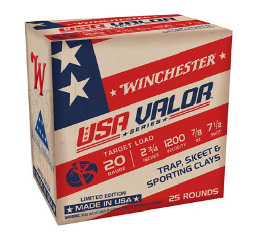 Winchester 20 Gauge Ammunition USA Valor Series USAV207BOX 2-3/4" #7.5 Shot 7/8oz 1200fps 25 Rounds