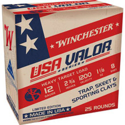 Winchester 12 Gauge Ammunition USA Valor Series Heavy Target USAV128BOX #8 Shot 2-3/4" 1-1/8oz 1200fps 25 Rounds