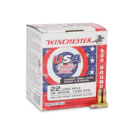 Winchester 22 LR Ammunition USA Target Pack USA22LR500 36 Grain Copper Plated Hollow Point 500 Rounds