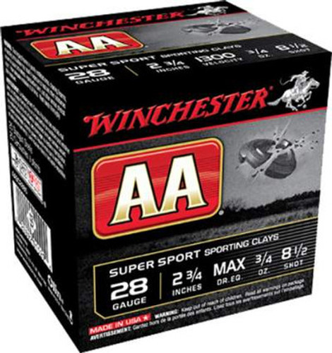Winchester 28 Gauge Ammunition AA Super Sport AASC2885 2-3/4" 8.5 Shot 3/4oz 1300fps Box of 25 Rounds