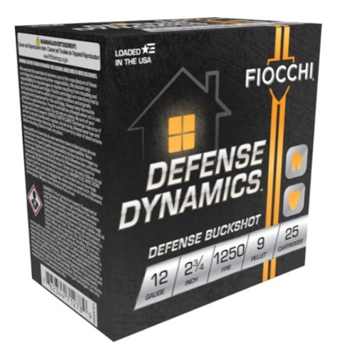 Fiocchi 12 Gauge Ammunition Defense Dynamics FI12EX9P 2-3/4" 00 Buckshot 9 Pellet 1250fps 25 Rounds