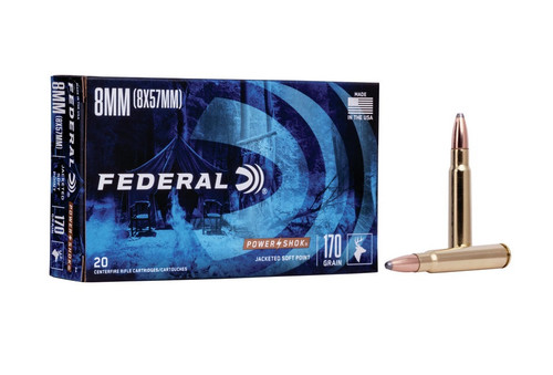 Federal 8mm Mauser Ammunition Power-Shok F8A 170 Grain Jacketed Soft Point 20 Rounds