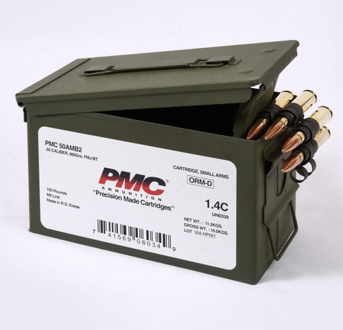 PMC 50 BMG Ammunition Ammo Can Linked PMC50AMB2 660 Grain Full Metal Jacket Boat Tail 100 Rounds