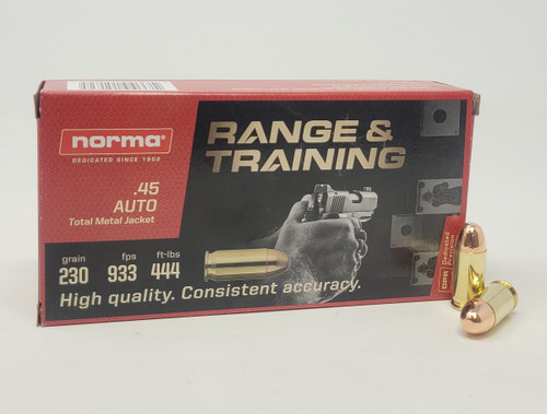 Norma 45 Auto Ammunition Range & Training NORMA804504217 230 Grain Total Metal Jacket 50 Rounds