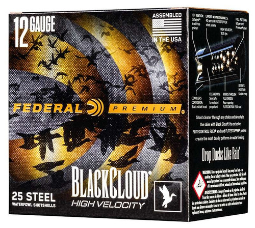 Federal Premium 12 Gauge Ammunition Black Cloud FS Steel Waterfowl PWBXH143BB 3" BB Shot 1-1/8oz 1635fps 25 Rounds