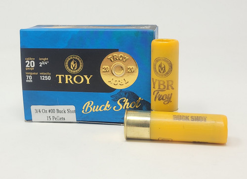 Troy 20 Gauge Ammunition TRY20GABUCK 2-3/4" 00 Buckshot 15 Pellet 1250fps 10 Rounds