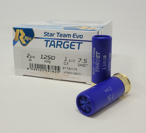 Rio 12 Gauge Ammunition Star Team Evo Target STT32X75CASE 2-3/4" #7.5 Shot 1-1/8oz 1250fps CASE 250 Rounds