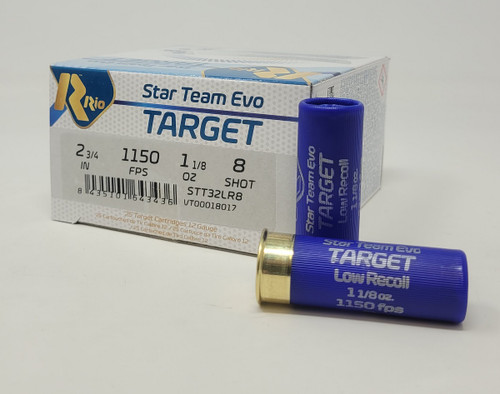 Rio 12 Gauge Ammunition Star Team Evo Target Low Recoil STT32LR8CASE 2-3/4" #8 Shot 1-1/8oz 1150fps CASE 250 Rounds