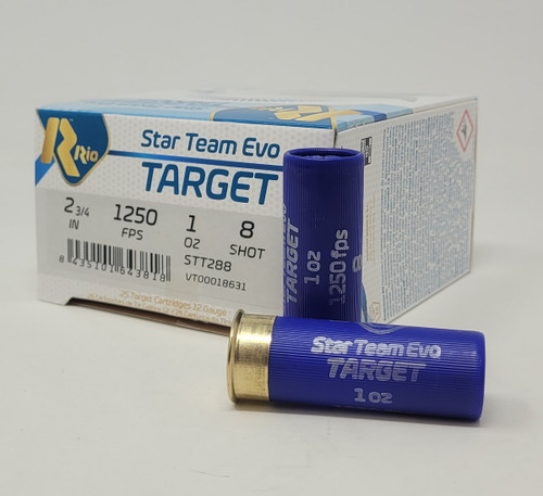 Rio 12 Gauge Ammunition Star Team Evo Target STT288CASE 2-3/4" #8 Shot 1oz 1250fps CASE 250 Rounds