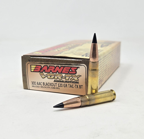 Barnes 300 AAC Blackout Ammunition Copper Vor-TX B30827 120 Grain Tac-TX Ballistic Tip 20 Rounds