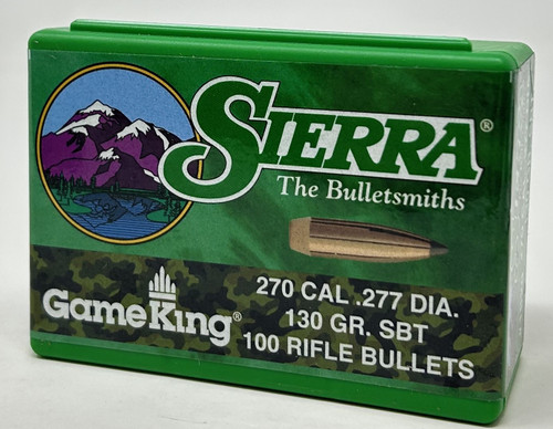 Sierra 270 Cal (.277 Dia) Reloading Bullets Gameking SRAA1820 130 Grain Boat Tail Spitzer Soft Point 100 Pieces