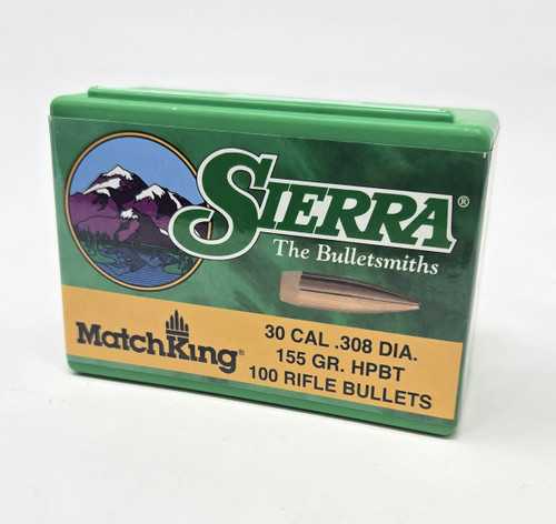Sierra 30 Cal/7.62mm (.308 Dia) Reloading Bullets Matchking SRAA2155 155 Grain Hollow Point Boat Tail 100 Pieces