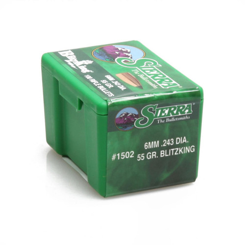 Sierra 6mm (.243 Dia) Reloading Bullets Blitz King SRAA1502 55 Grain Ballistic Tip 100 Pieces