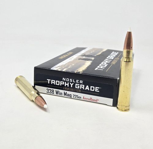 Nosler 338 Win Mag Ammunition Trophy Grade NOS60074 225 Grain AccuBond 20 Rounds
