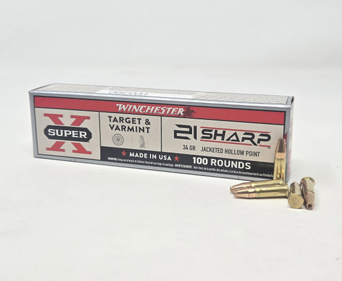 Winchester 21 Sharp Ammunition Super-X Target & Varmint X21JHP 34 Grain Jacketed Hollow Point 100 Rounds