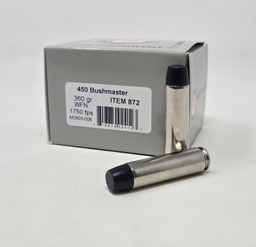 Underwood 450 Bushmaster Ammunition UW872 360 Grain Hard Cast Flat Nose 20 Rounds