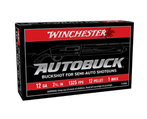 Winchester 12 Gauge Ammunition Autobuck USAB121 2-3/4" 1 Buckshot 12 Pellet 1325fps 5 Rounds