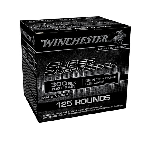 Winchester 300 AAC Blackout Ammunition Super Suppressed SUP300BLK2 200 Grain Open Tip Subsonic 125 Rounds