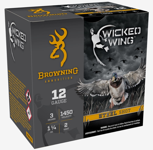 Browning 12 Gauge Ammunition Wicked Wing B193421232 3" #2 Steel Shot 1-1/4oz 1450fps 25 Rounds
