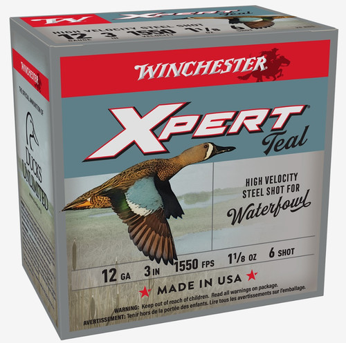 Winchester 12 Gauge Ammunition Xpert Teal High Velocity Waterfowl WEX1236 3" #6 Steel Shot 1-1/8oz 1550fps 25 Rounds