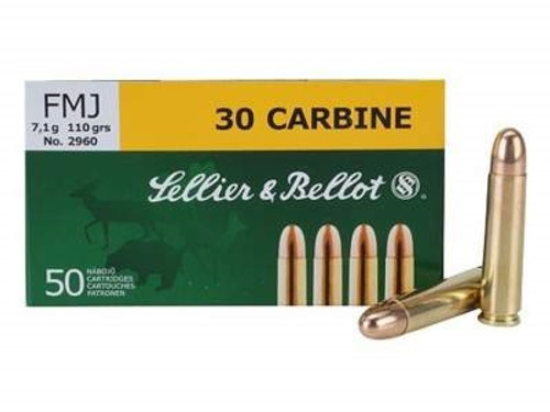 Sellier & Bellot 30 Carbine Ammunition 110 Grain Full Metal Jacket 50 rounds