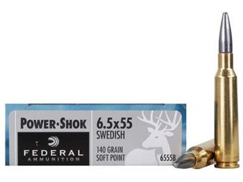 Federal 6.5X55mm Swedish Ammunition Power-Shok F6555B 140gr Soft Point Moly 20 rounds