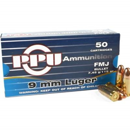 Prvi PPU 9mm Luger Ammunition PPR92 115 Grain Full Metal Jacket 50 Rounds