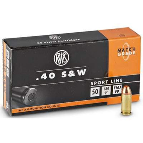 RWS 40 S&W Match Grade 180 gr FMJ FP CASE 1000 rounds