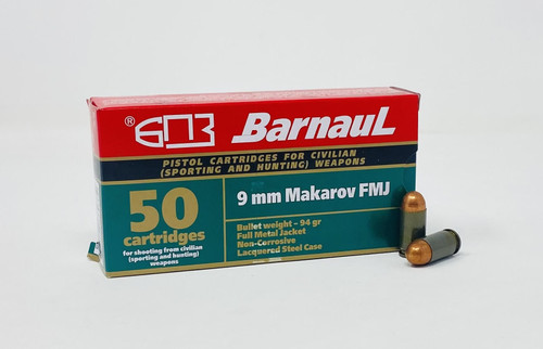 Barnaul 9x18mm Makarov Ammunition 94 Grain Full Metal Jacket CASE 1,000 rounds