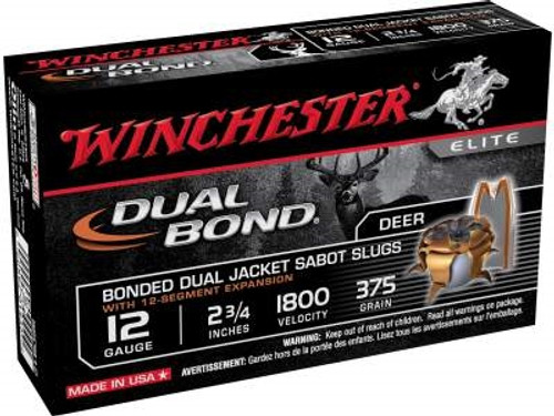 Winchester 12 Gauge Dual Bond Ammunition SSDB12 2-3/4" 375 Grain Jacketed Hollow Point Slug 1800fps 5 rounds