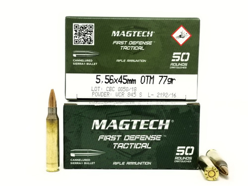 Magtech 5.56x45mm NATO Ammunition First Defense Tactical 556C 77 Grain Open Tip Match 50 Rounds