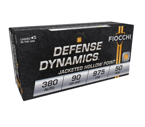 Fiocchi 380 Auto Ammunition FI380APHP 90 Grain Jacketed Hollow Point 50 rounds