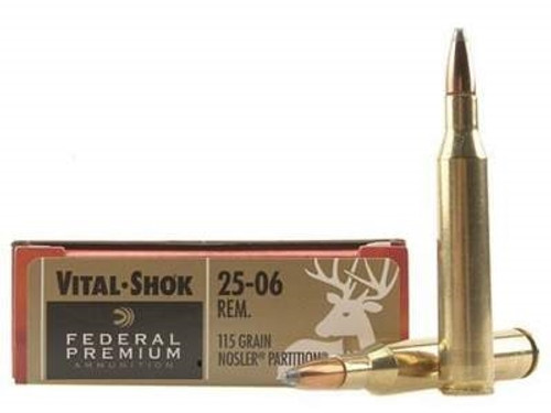 Federal 25-06 Ammunition Vital-Shok P2506E 115 Grain Nosler Partition 20 rounds