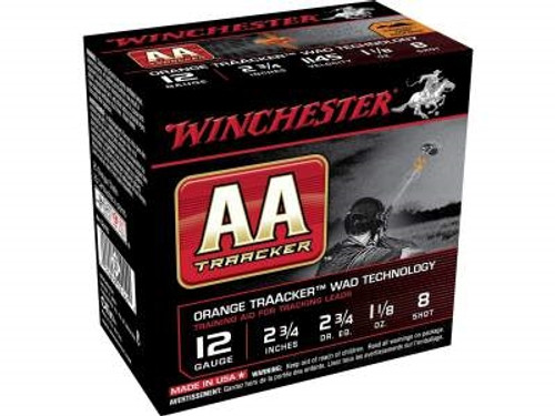 Winchester 12 Gauge Ammunition AA Light TrAAcker Orange AA128TO 2-3/4" 1-1/8oz #8 1145fps Orange Wad 250 rounds