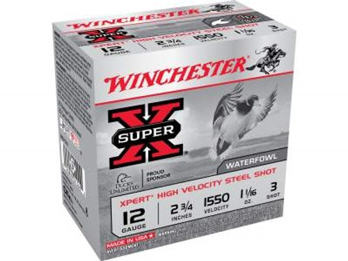 Winchester 12 Gauge Xpert High Velocity Ammunition WEX123 2-3/4" 1-1/16 oz #3 Non-Toxic Steel Shot 1550fps 25 rounds