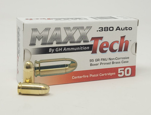 Maxxtech 380 Auto Ammunition PTGB380B 95 Grain Full Metal Jacket CASE 1000 rounds