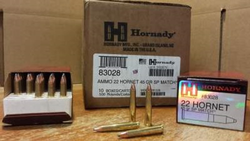 Hornady 22 Hornet Match H83028 45 gr Soft Point CASE 500 rounds Hornady 22 Hornet Match H83028 45 gr Soft Point CASE 500 rounds