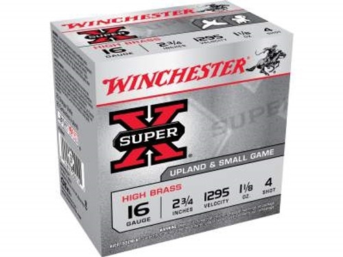 Winchester 16 Gauge Ammunition Super-X High Brass X16H4 2-3/4" 1-1/8oz #4 1295fps 25 rounds