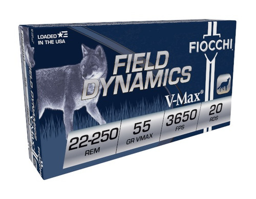 Fiocchi 22-250 Remington Extrema Ammunition FI22250HVD 55 Grain V-MAX 20 rounds