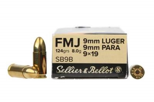 Sellier & Bellot 9mm Luger Ammunition SB9B 124 Grain Full Metal Jacket 50 Rounds