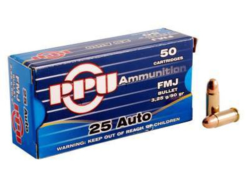 Prvi PPU 25 ACP Ammunition PPR21 50 Grain Full Metal Jacket 50 Rounds