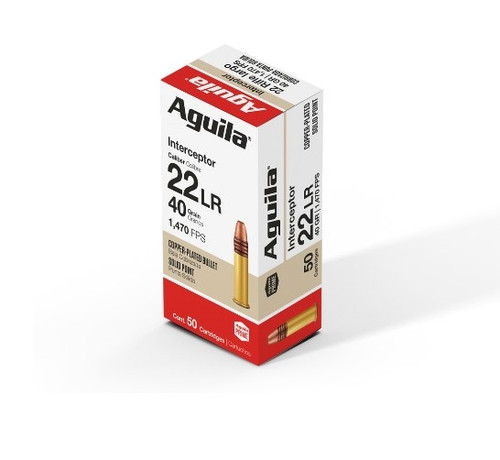 Aguila 22LR Ammunition 1B222320 Interceptor Hyper Velocity 40 Grain Copper Plated Round Nose 50 rounds